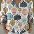 Women's Christmas Balls Pattern Art Print Buttoned Cardigan Sweater