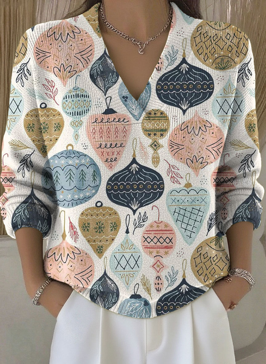 Women's Christmas Balls Pattern Art Print Buttoned Cardigan Sweater
