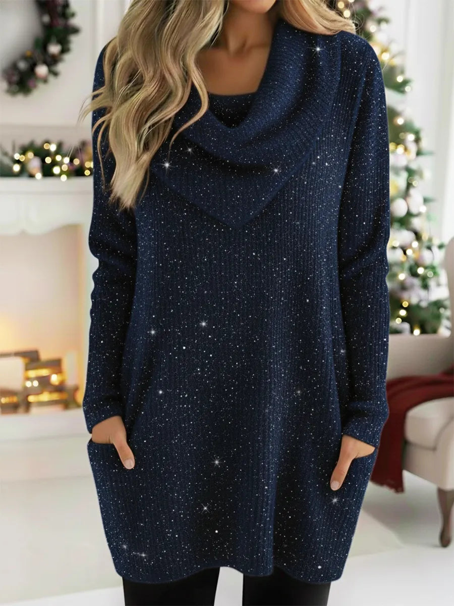 Christmas Retro Cowl Collar Shiny Knitted Sweater