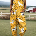 Women's Funny Dog Art Print Casual 100% Cotton Wide Leg Jumpsuit