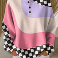 Women's Abstract Colorful Striped Checkerboard Painting Art Print Casual Cotton Sweatshirt