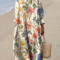 Women's Vintage Lovely Floral Art Print Cotton Dress