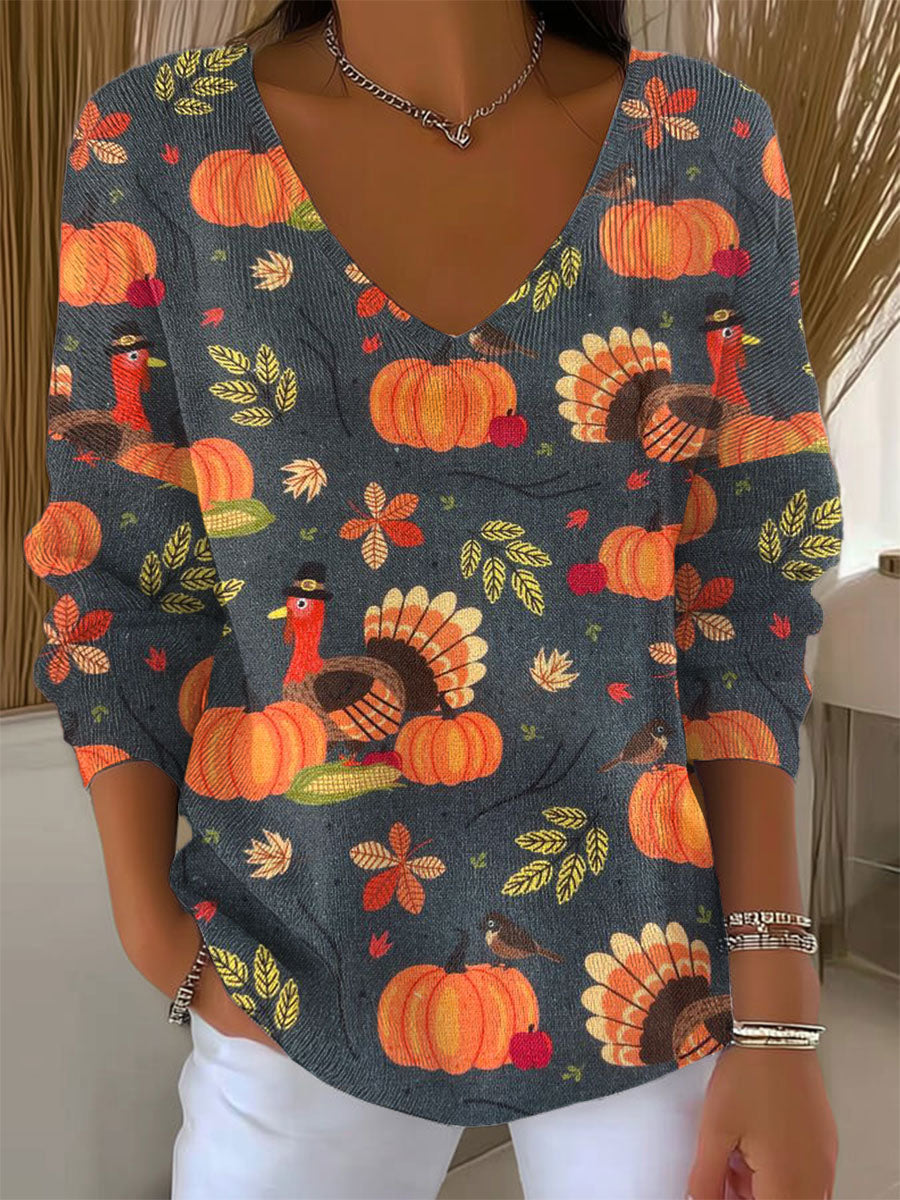 womens-funny-turkey-art-print-casual-pullover-sweater-2uud