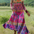 Women's Boho Floral Print Art Print Long-sleeved Dress