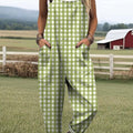 Women's Plaid Pattern Art Print Casual 100% Cotton Wide Leg Jumpsuit