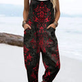 Women's Vintage Pattern Art Print Casual 100% Cotton Wide Leg Jumpsuit