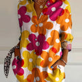 Women's Orange Flowers Print Casual Cotton Shirt