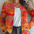 Vintage Abstract Geometric Art Print Buttoned Cardigan Sweater