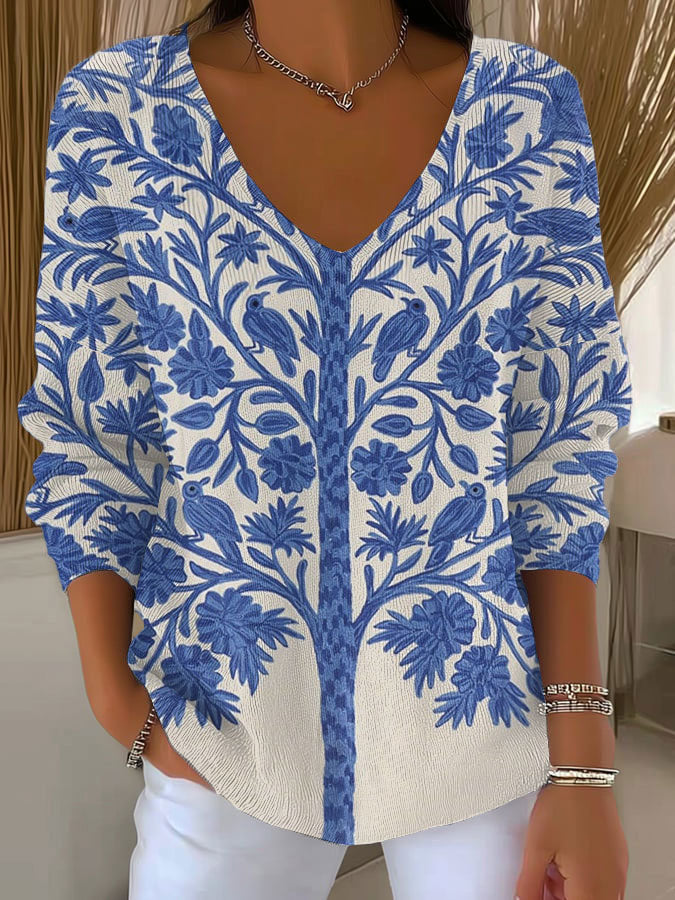 Women's Vintage Tree  Art Print Casual Pullover Sweater