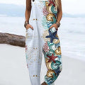 Women's Underwater World Pattern Art Print Casual 100% Cotton Wide Leg Jumpsuit