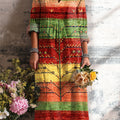 Women's Vintage Ethnic Geometric Tree Stripe Art Print Dress