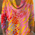 Women's Geometric Color Splicing Print Cowl Neck Sweater