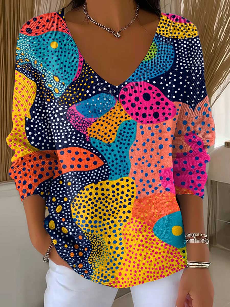 Women's Abstract Dot Pattern Art Print Casual Pullover Sweater