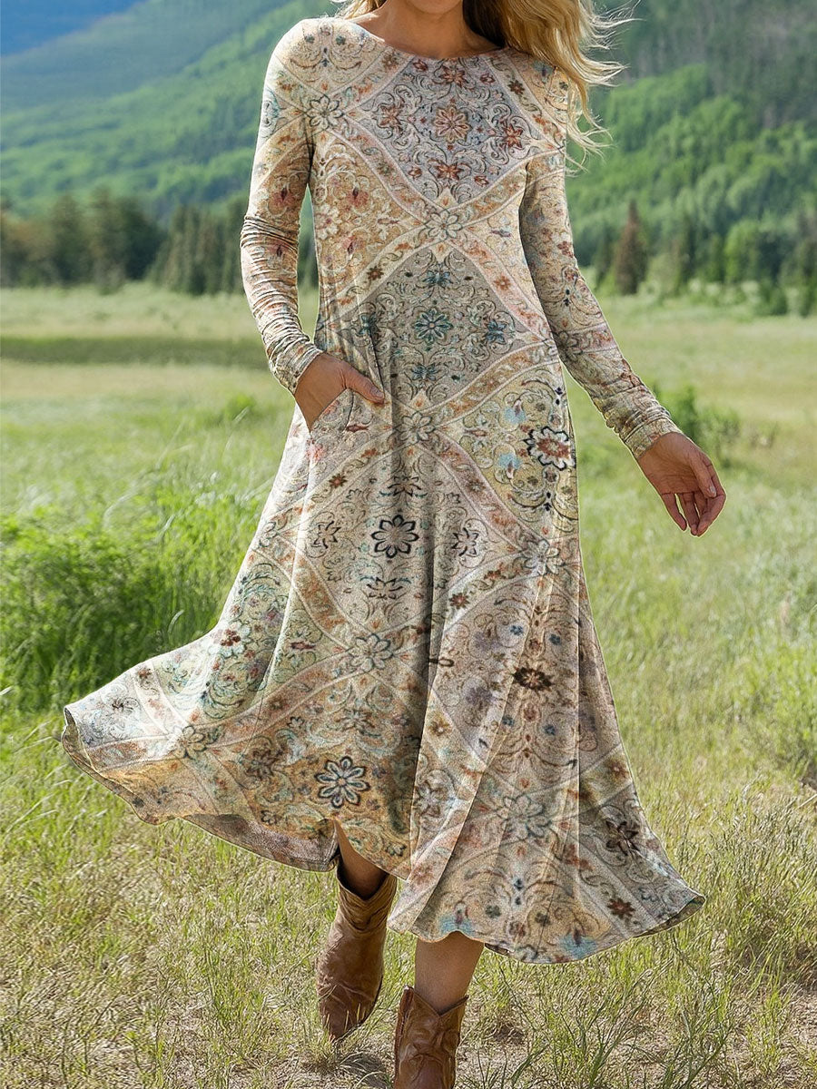 Women's Flowers Floral Art Print Long-sleeved Dress