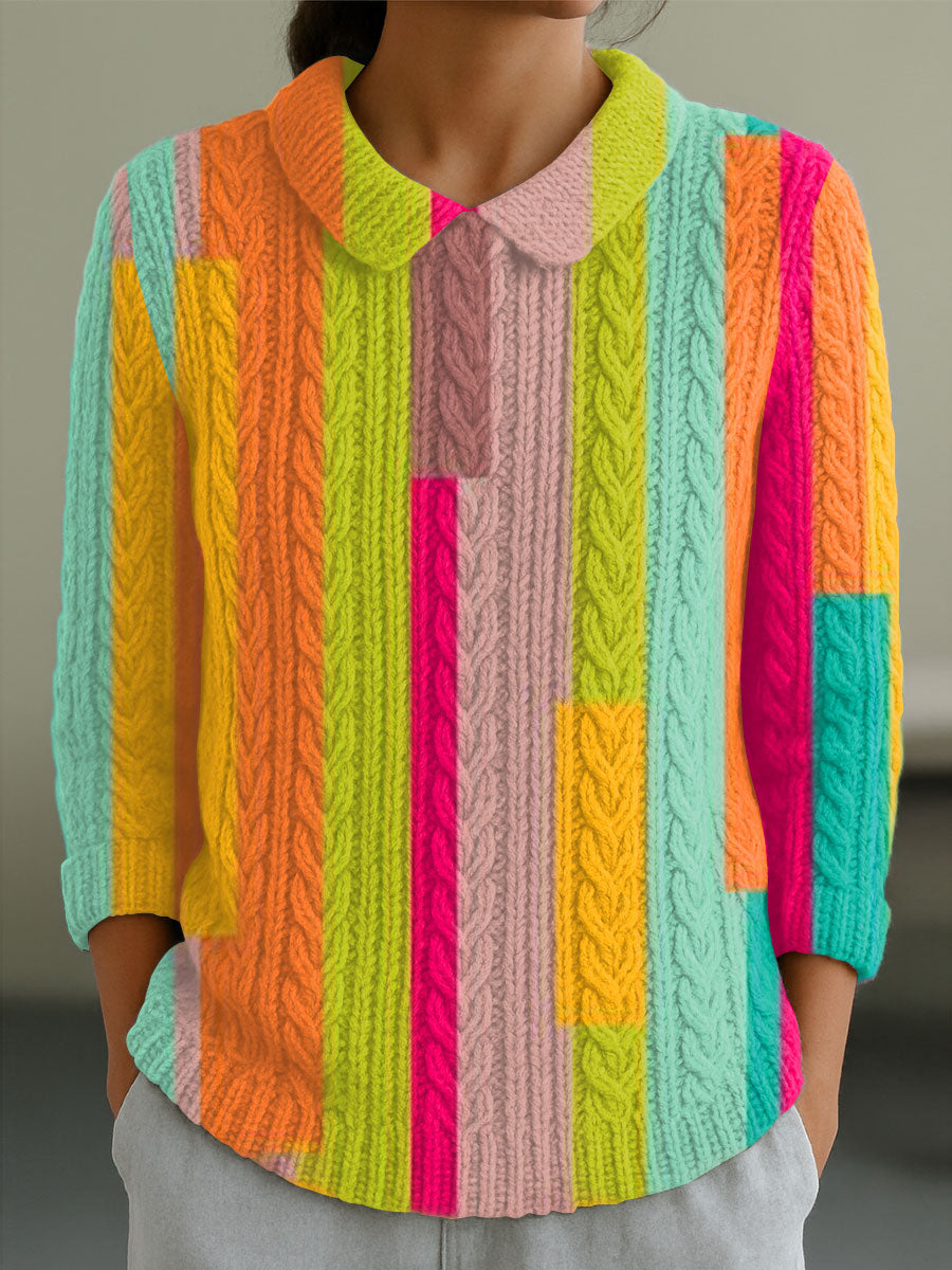 womens-vintage-abstract-geometric-art-print-casual-peter-pan-collar-3-4-sleeve-sweater-ypac