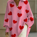 Women's Valentine's Day Heart Art Print Casual Knit Sweater