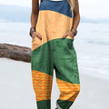 Women's Colorful Abstract Farmland Art Print Casual 100% Cotton Wide Leg Jumpsuit
