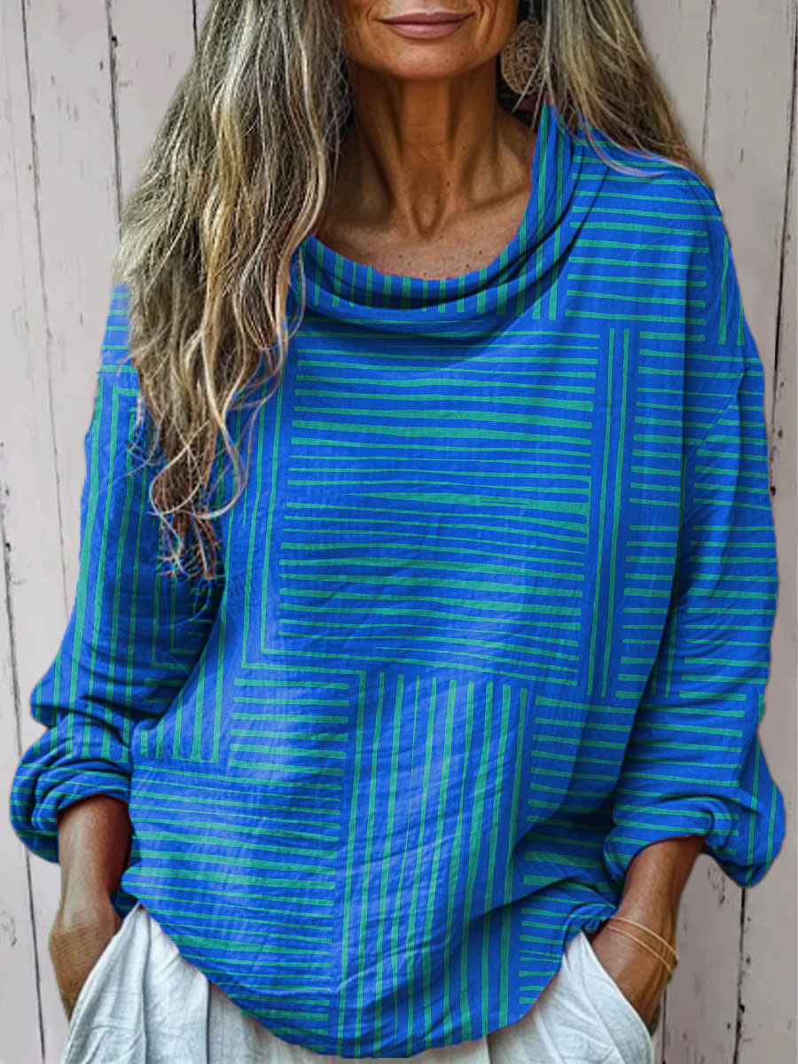 Women's  Vintage  Abstract Geometric  Art Print Casual Long Sleeve Comfortable Cotton Shirt