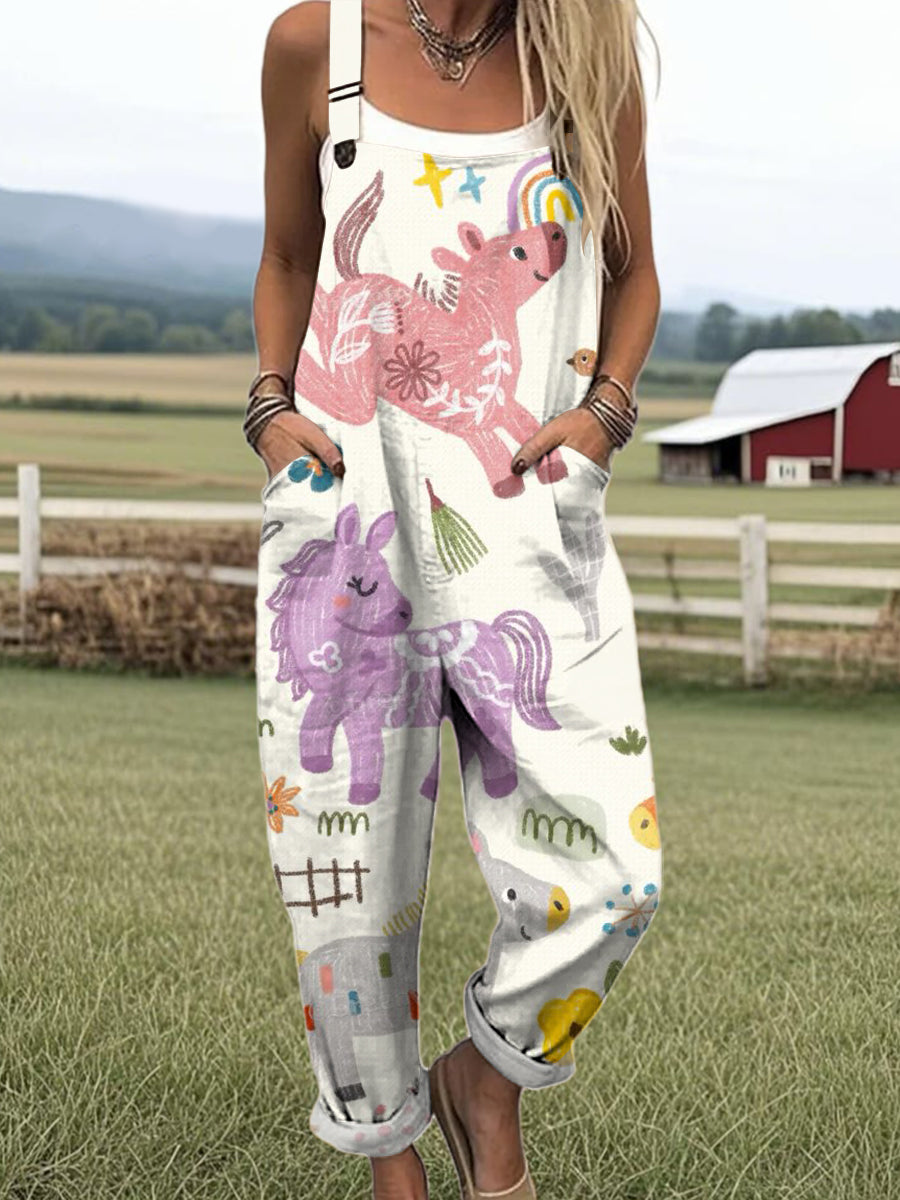 Women's Cute My Little Pony Drawing Art Print Casual 100% Cotton Wide Leg Jumpsuit