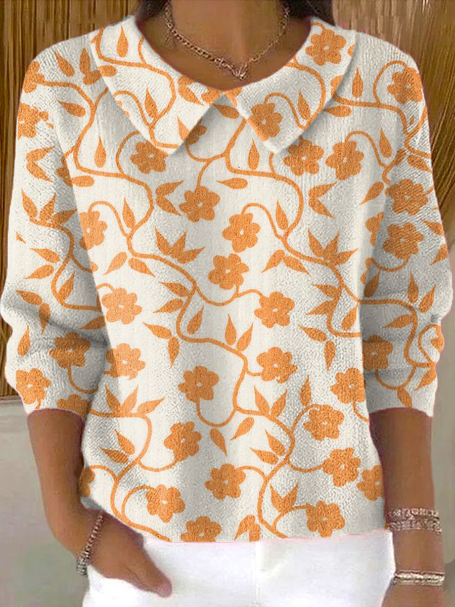 womens-vintage-flower-art-print-casual-peter-pan-collar-3-4-sleeve-sweater-arce