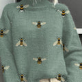 funny-bee-art-print-knit-turtleneck-pullover-sweater