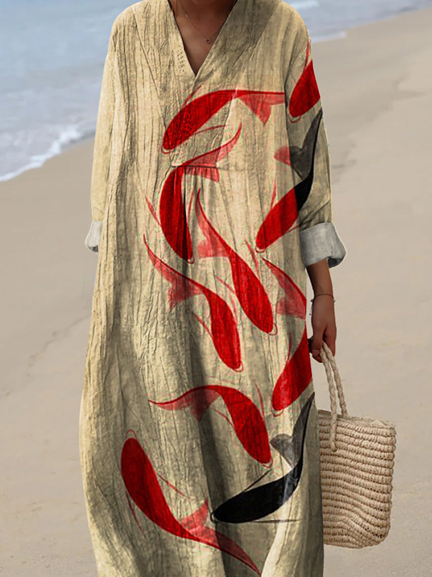 Ink Wash Koi Fish Art Printed Women's Dress