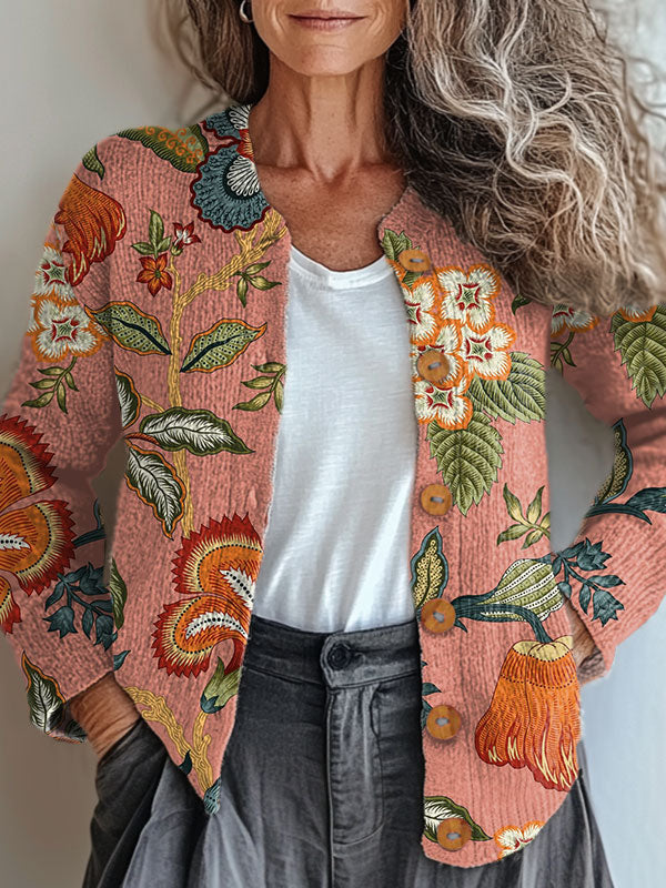 vintage-flower-art-print-buttoned-cardigan-sweater-wexj