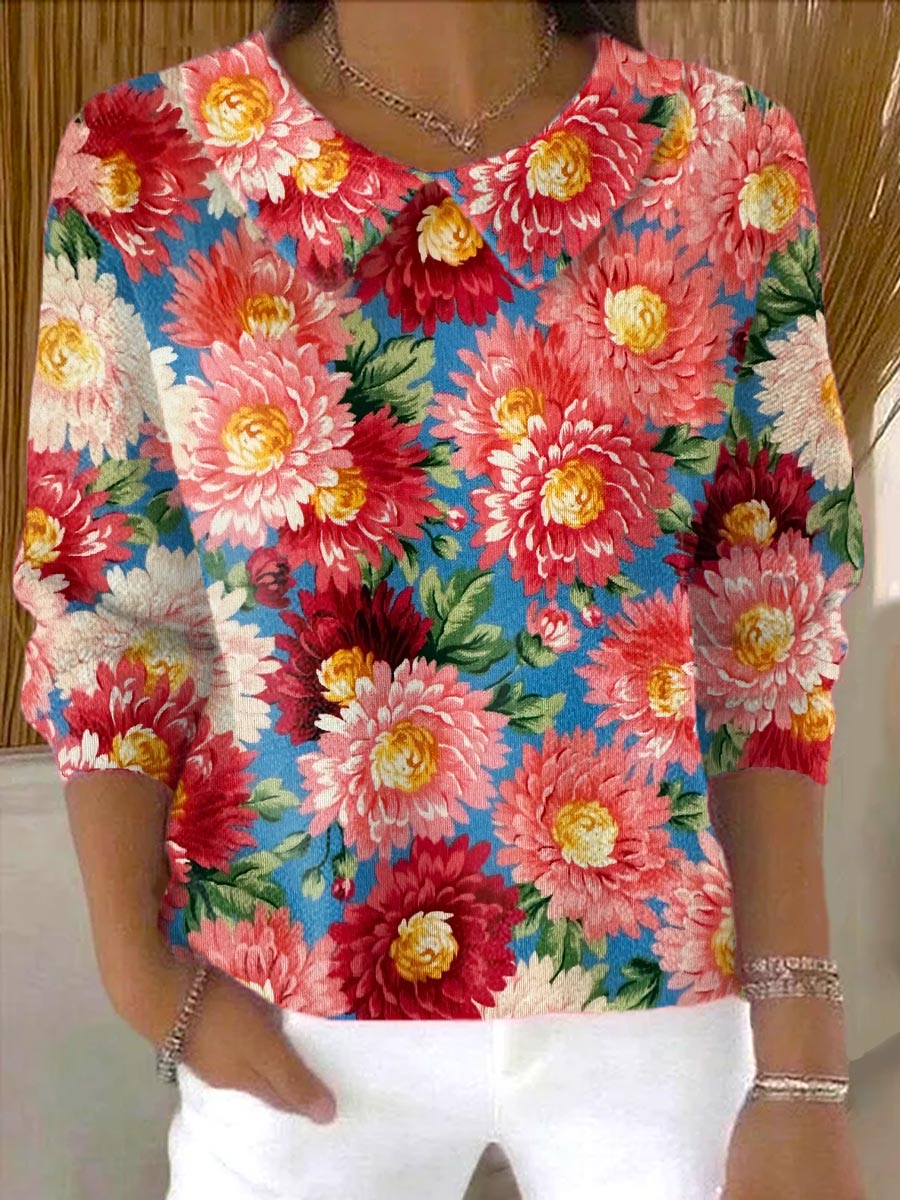 womens-vintage-floral-art-casual-peter-pan-collar-3-4-sleeve-sweater