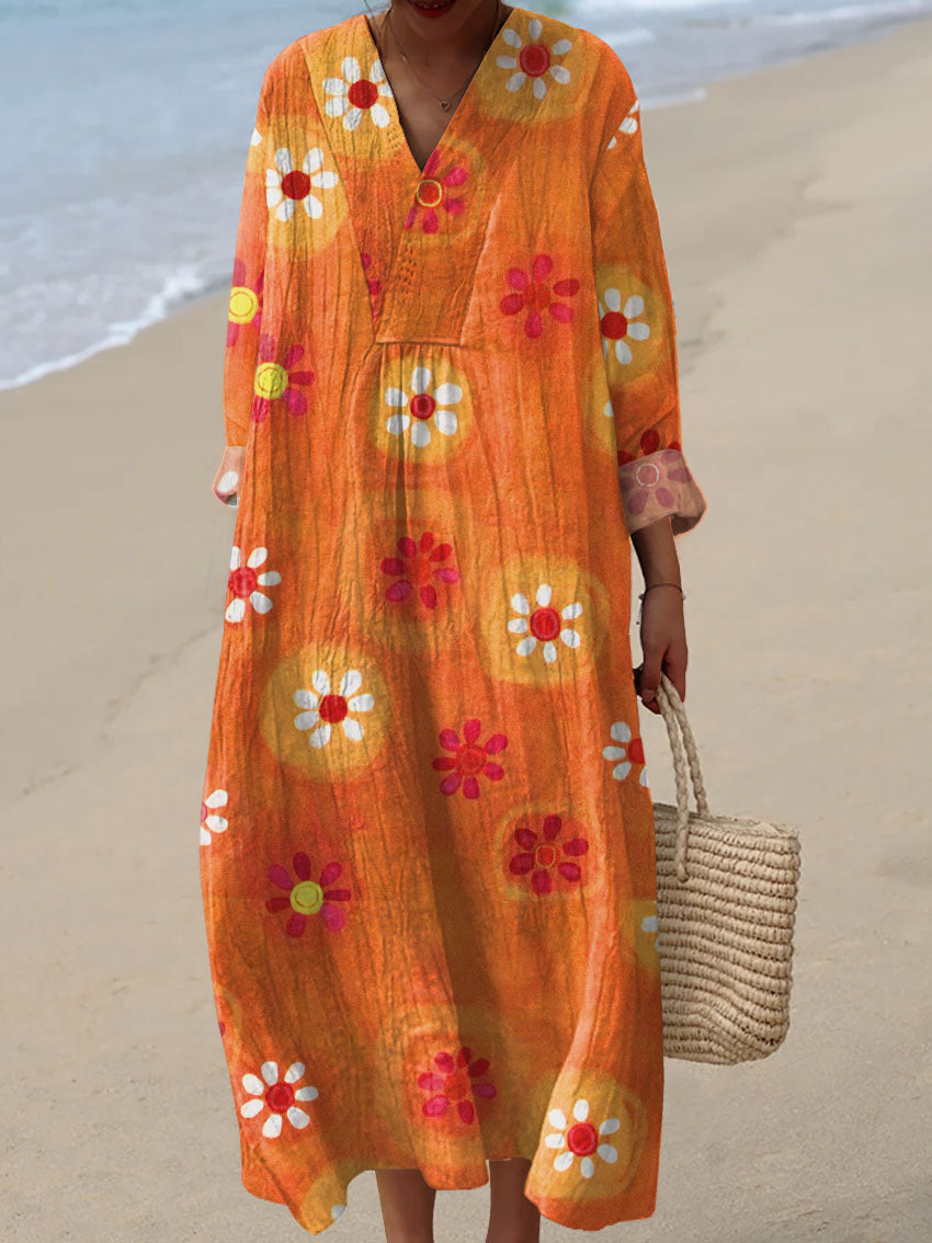 Women's Vintage Flower Art Print Dress