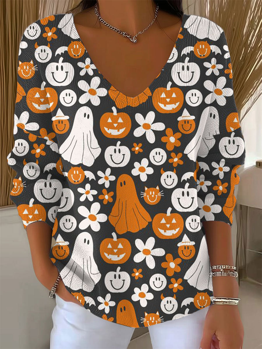 womens-vintage-ghost-art-print-casual-pullover-sweater