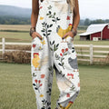Women's Creative Cute Plant Chick Print Casual 100% Cotton Wide Leg Jumpsuit