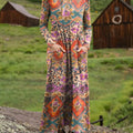 Women's Vintage Floral Art Print Casual Long-sleeved Dress