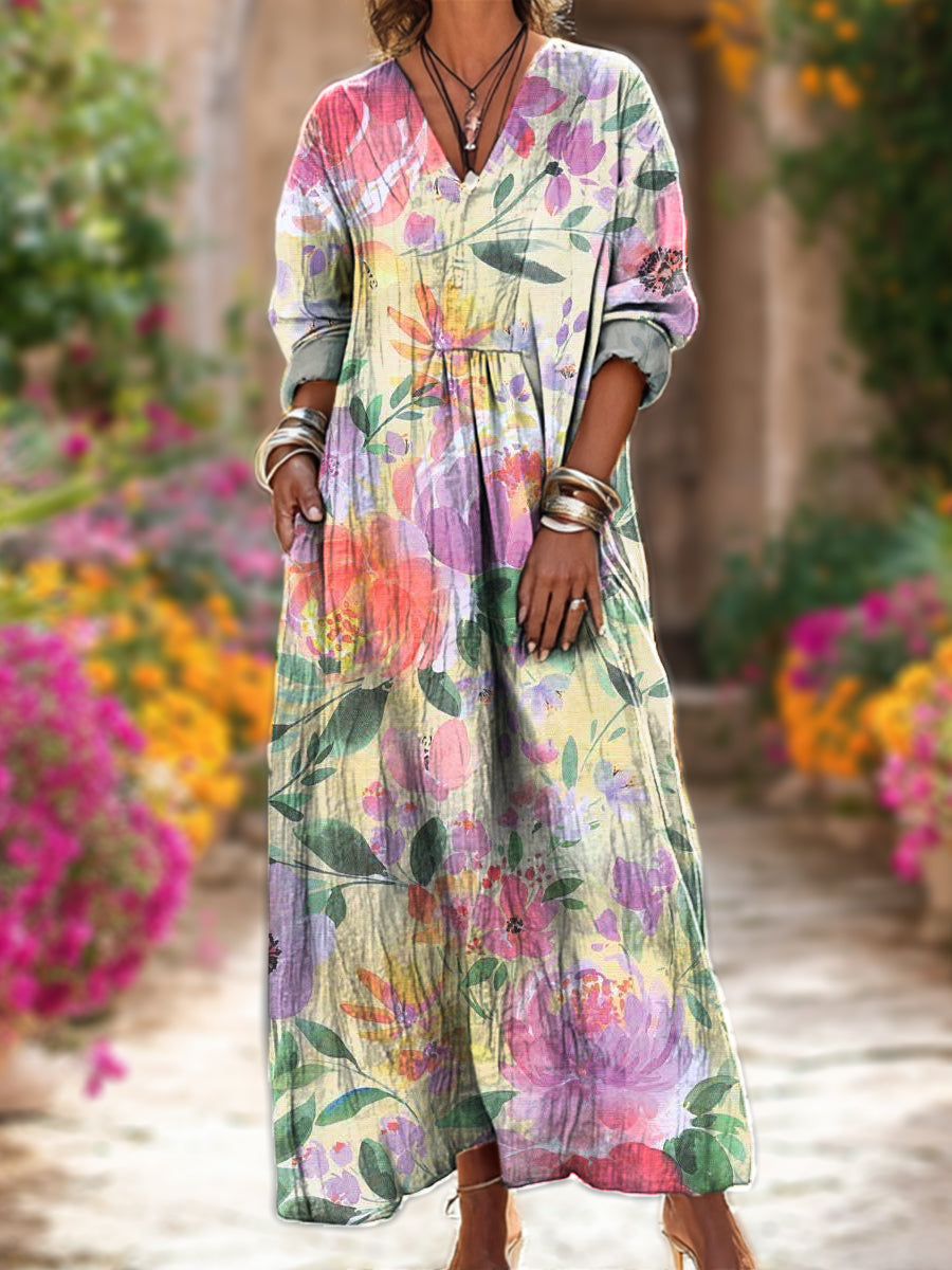 Women's Beautiful Watercolor Floral Painting Art Print Dress