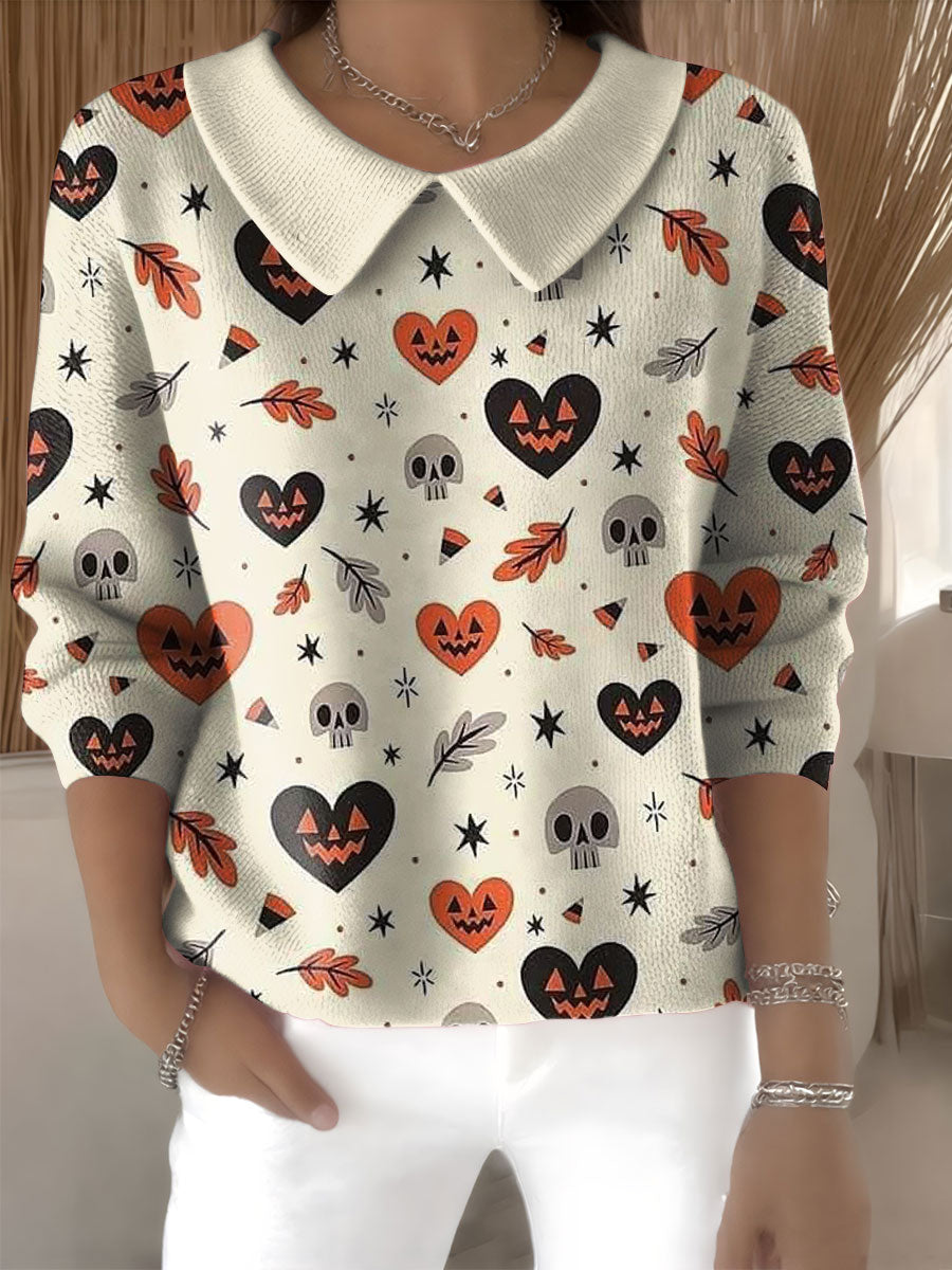 womens-halloween-casual-print-peter-pan-collar-3-4-sleeve-sweater