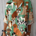 Women's Dog Art Print  Casual Cotton Linen Shirt
