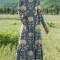 Women's Retro Floral Pattern Art Print Long-sleeved Dress