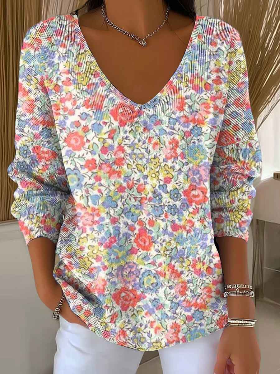 womens-simple-floral-multicolor-abstract-casual-print-pullover-sweater