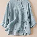Women's  Solid Color Stand Collar Casual Pullover Chinese Style Cotton And Linen Shirt