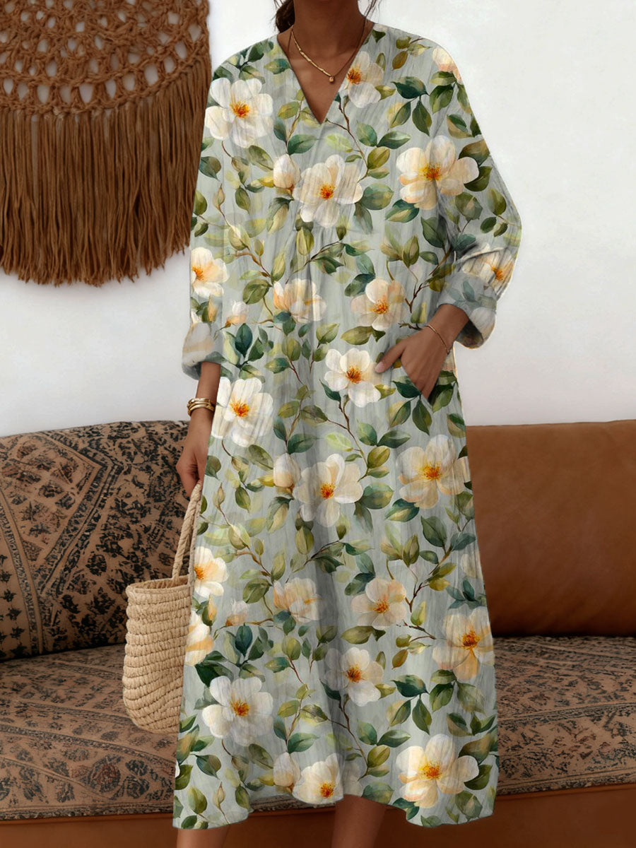 Women's Vintage Floral Pattern Art Print Cotton Dress