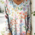 Women's Floral Pattern Art Print V-neck Casual Cotton T-shirt