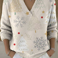 Women's Christmas Snowflake Pattern Art Print Buttoned Cardigan Sweater