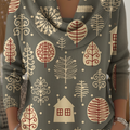 Women's Cute Pine Tree House Print Sweater