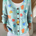Christmas Multicolor Gloves Snowflakes Print Buttoned V-neck Cardigan Sweater