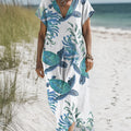 Women's Turtle Art Print Pocket Cotton Dress