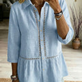 Casual Patchwork Openwork Webbing Linen And Cotton Shirt