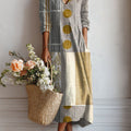 Women's Vintage Abstract Geometry  Art Print Linen Pocket Tunic Dress