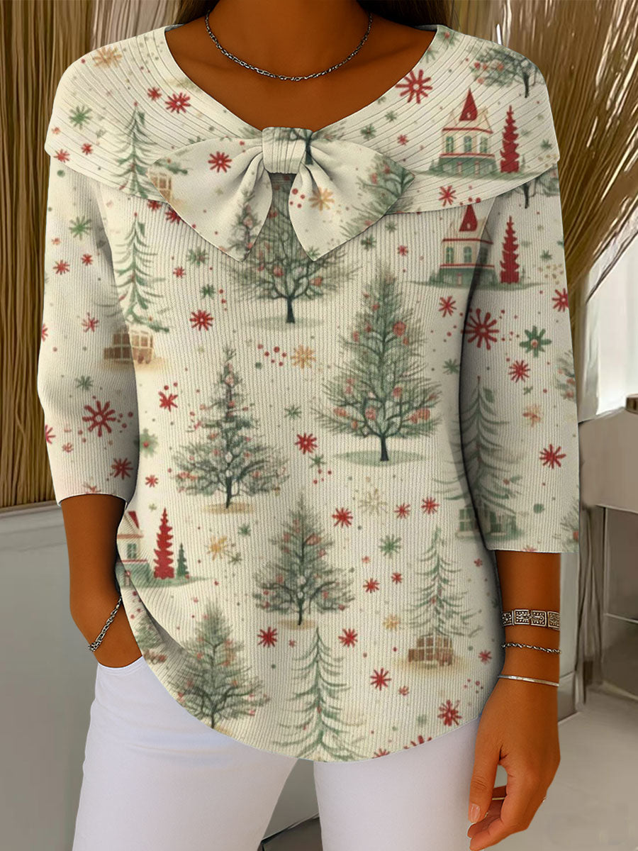 Vintage Christmas Tree Art Print Buttoned Cardigan Sweater