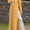 Women's Casual High Slit Cotton and Linen Dress