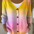 Vintage Gradient Art Print Buttoned V-neck Cardigan Sweater