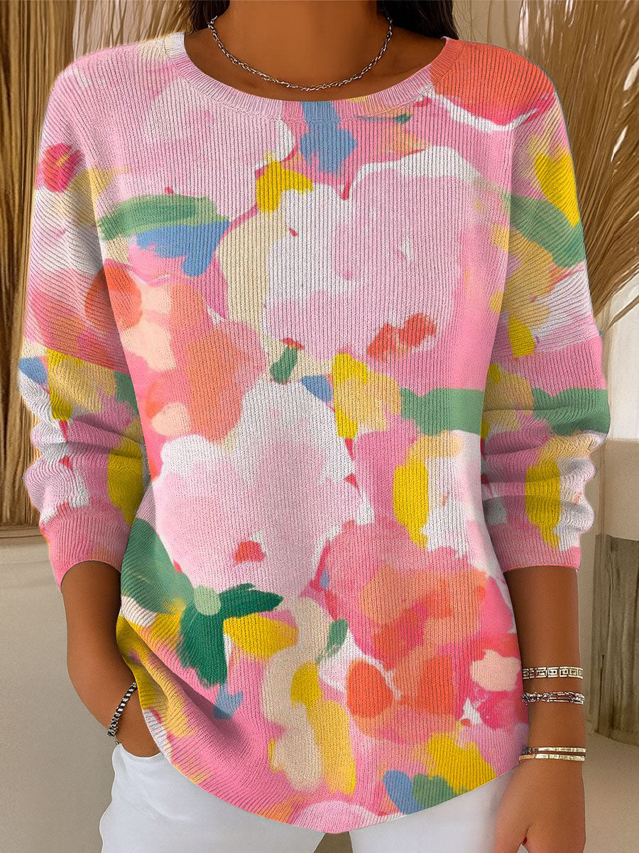 womens-vintage-flower-art-print-casual-pullover-sweater-l2xs